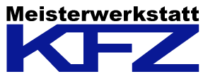 Ein blaues KFZ-Logo auf weißem Hintergrund