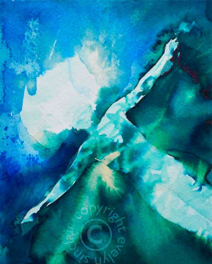 Ink painting of a female nude by artist Evelyn Sinclair, who is based in Kendal, Cumbria, in the English Lake District.