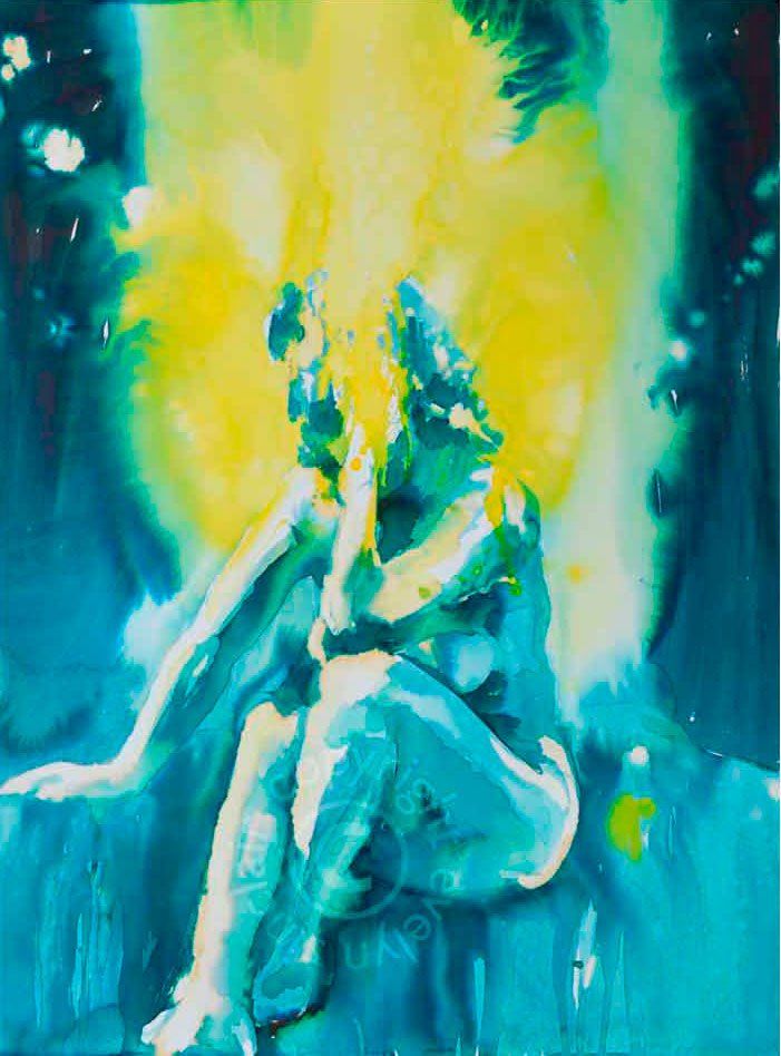 Ink painting of a female nude by artist Evelyn Sinclair, who is based in Kendal, Cumbria, in the English Lake District.