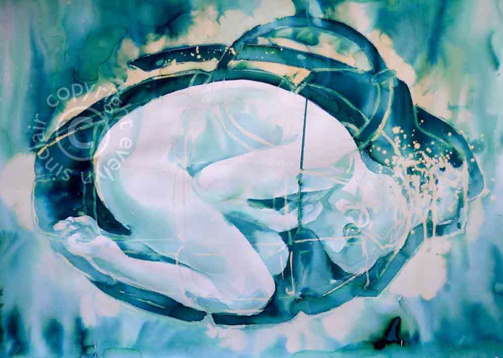 Ink painting of a female nude by artist Evelyn Sinclair, who is based in Kendal, Cumbria, in the English Lake District.