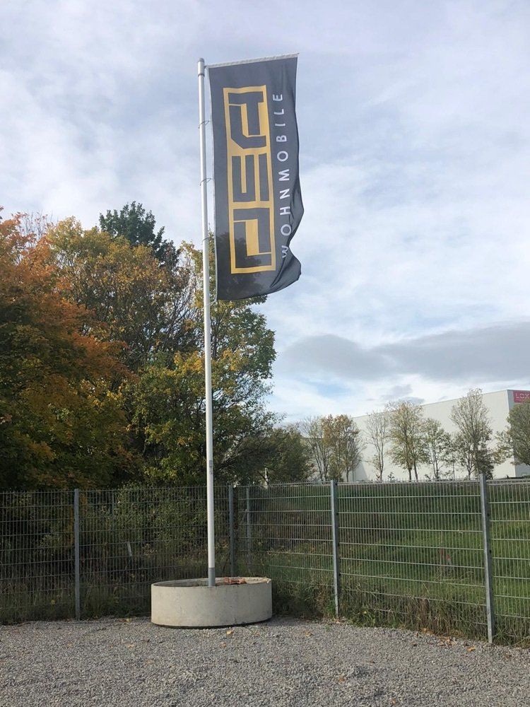 A large black flag with the word psd on it