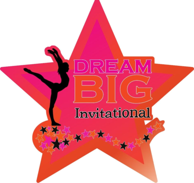 Dream Big Invitational logo with dancer silhouette inside a star, orange and pink color scheme.