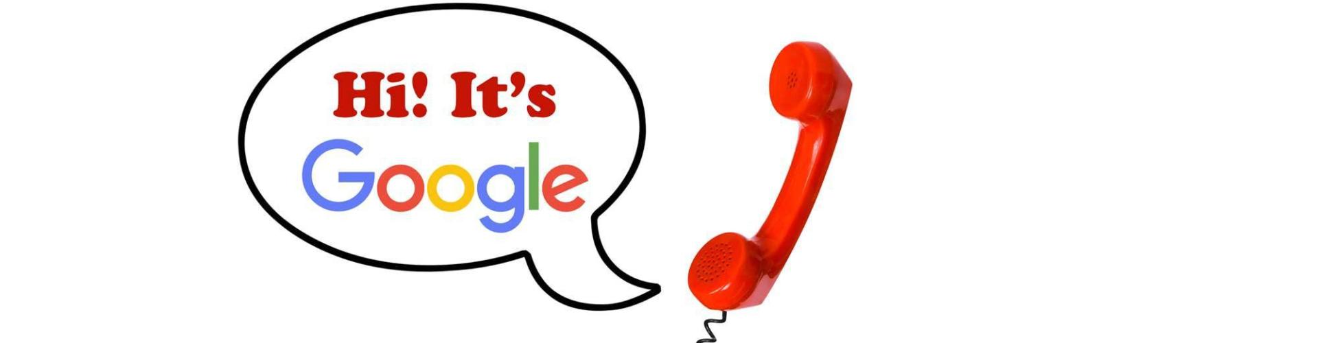 A red phone with a speech bubble that says hi it 's google