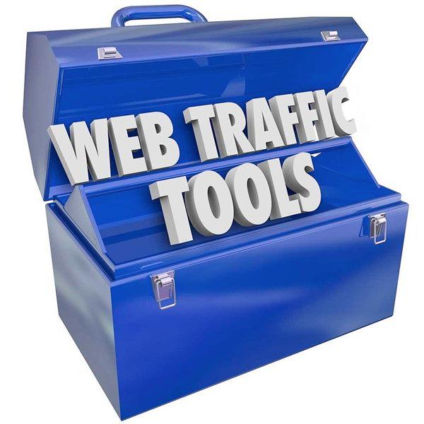 A blue toolbox with the words web traffic tools on it