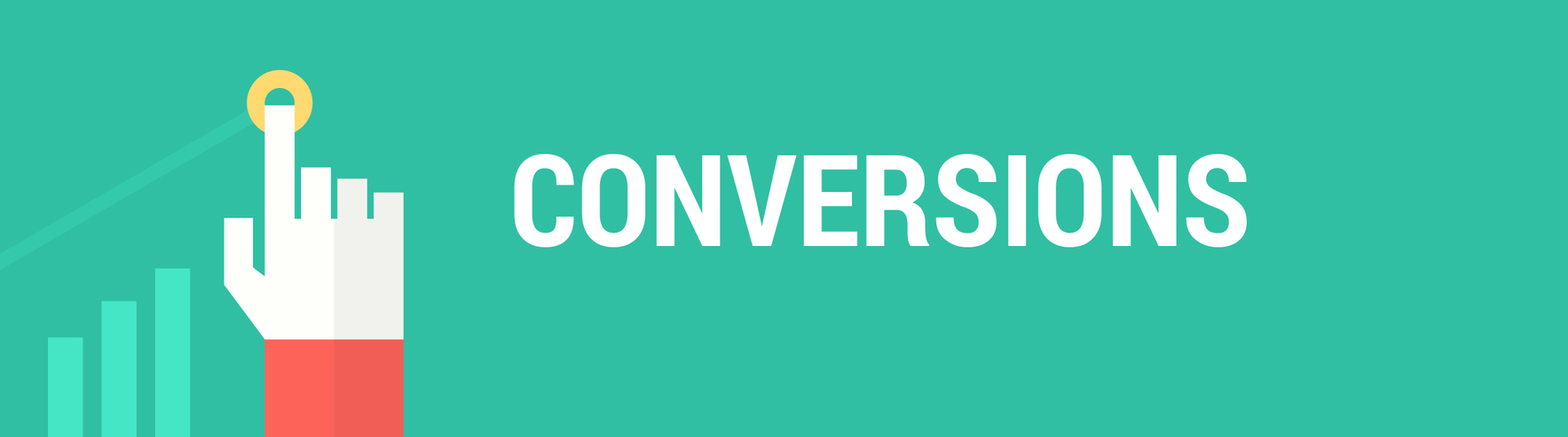 A hand is pointing at a graph with the word conversions on it.