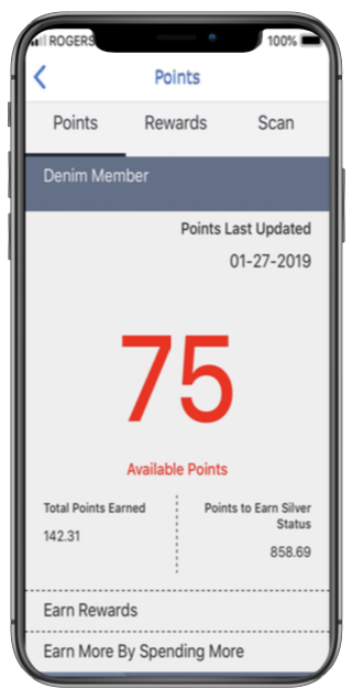 A phone screen shows that 75 points are available