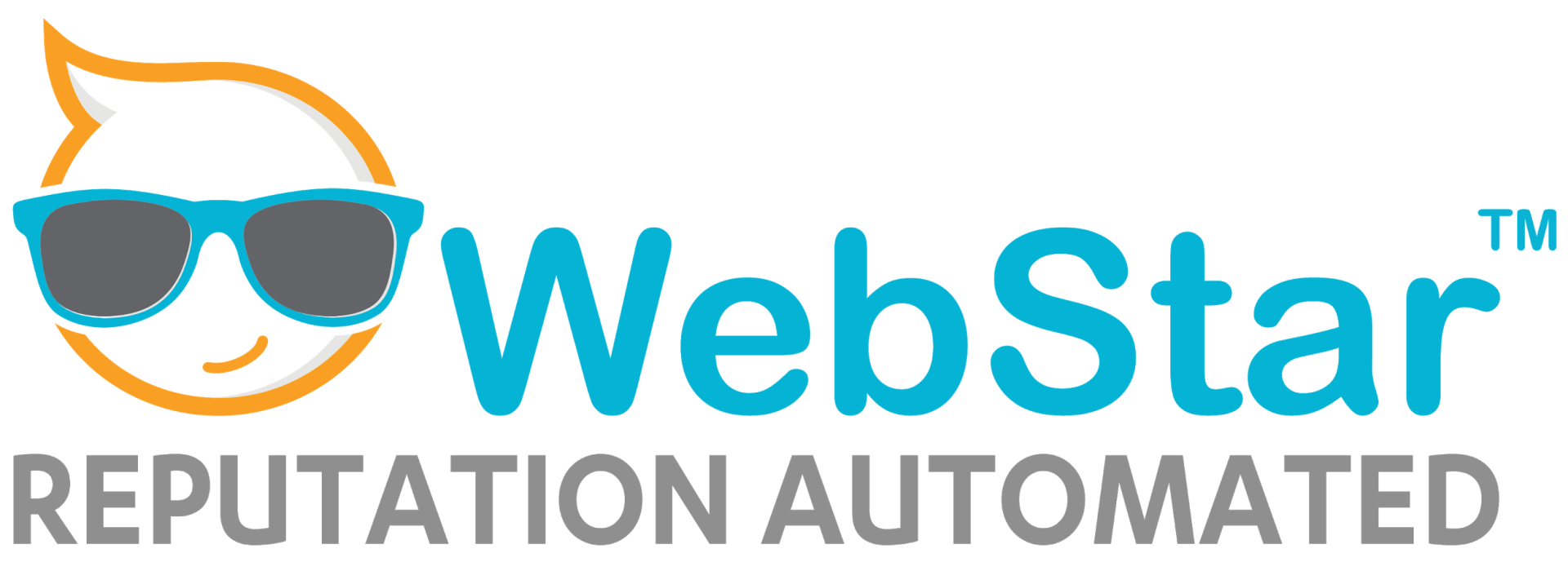 The logo for webstar reputation automated shows a person wearing sunglasses.