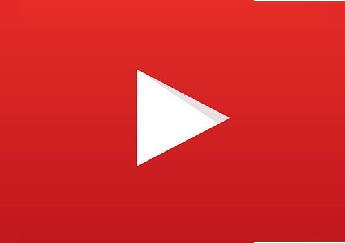 A red background with a white play button on it.