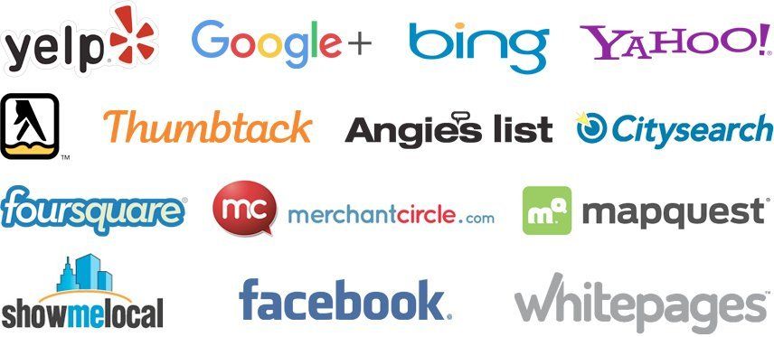 A row of logos including yelp google bing and yahoo
