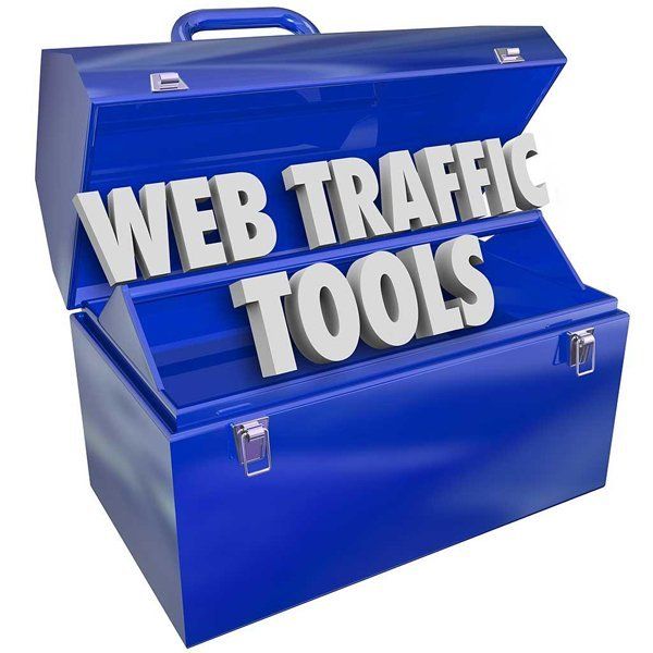 A blue toolbox with the words web traffic tools on it
