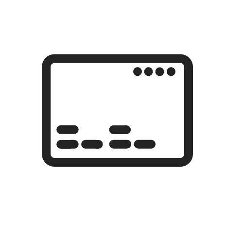 A black and white icon of a credit card on a white background.