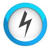 A lightning bolt in a blue circle on a white background.