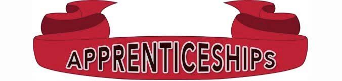 A red banner with the words apprenticeships on it