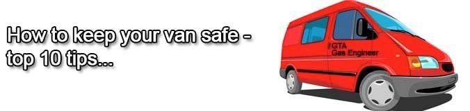 A red van with the words how to keep your van safe top 10 tips
