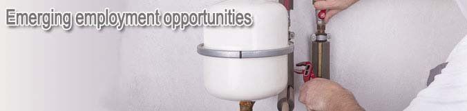 A person is working on a pipe that says emerging employment opportunities