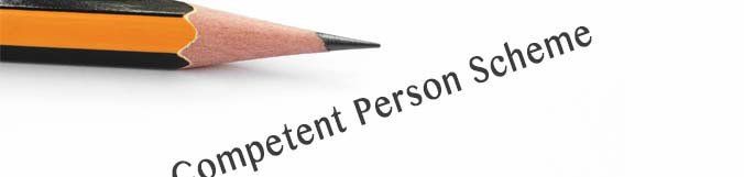 A pencil is sitting on a piece of paper that says competent person scheme.