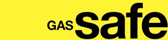 A yellow background with black text that says gas safe