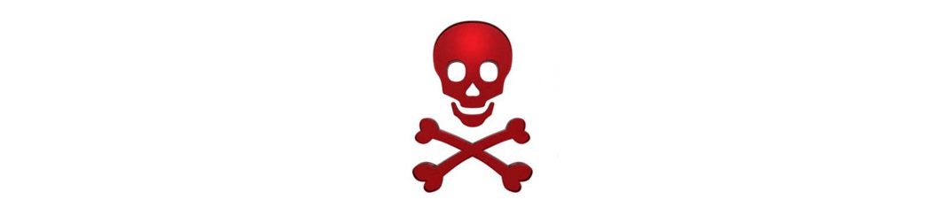 A red skull and crossbones on a white background.
