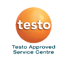 A logo for testo approved service centre with an orange ball