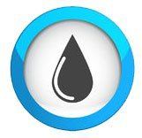 A drop of water in a blue circle on a white background.