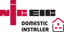 A red and black logo for a domestic installer.