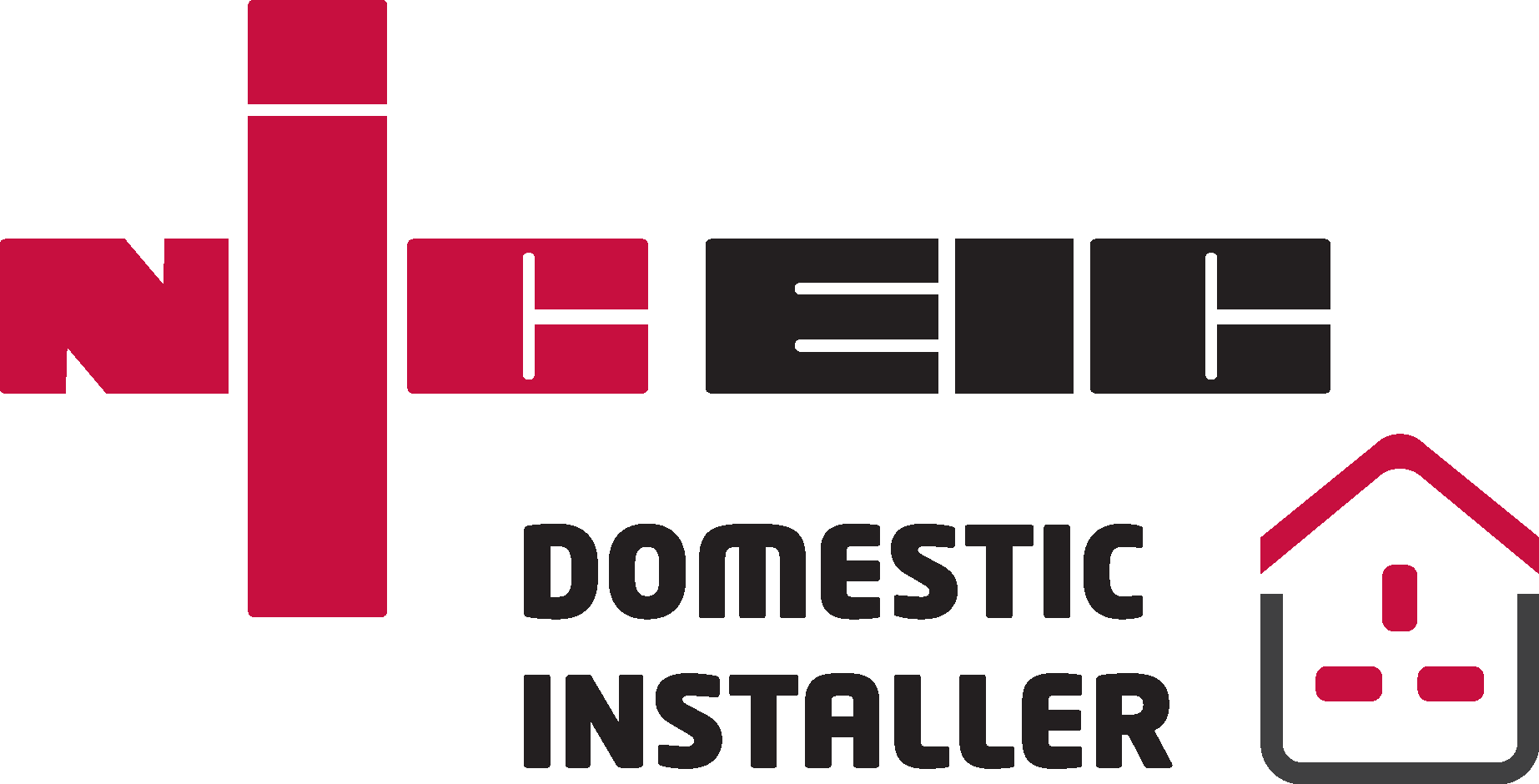 A red and black logo for a domestic installer.