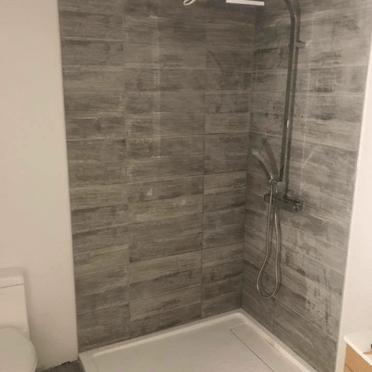 Une salle de bain avec douche à l'italienne et un WC.