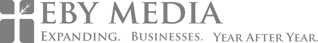 Logo for EBY Media featuring a stylized cross icon and the text 