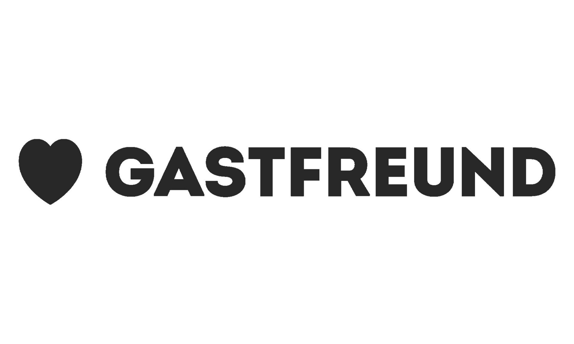 Ein schwarz-weißes Logo für Gastfreund mit einem Herz in der Mitte.