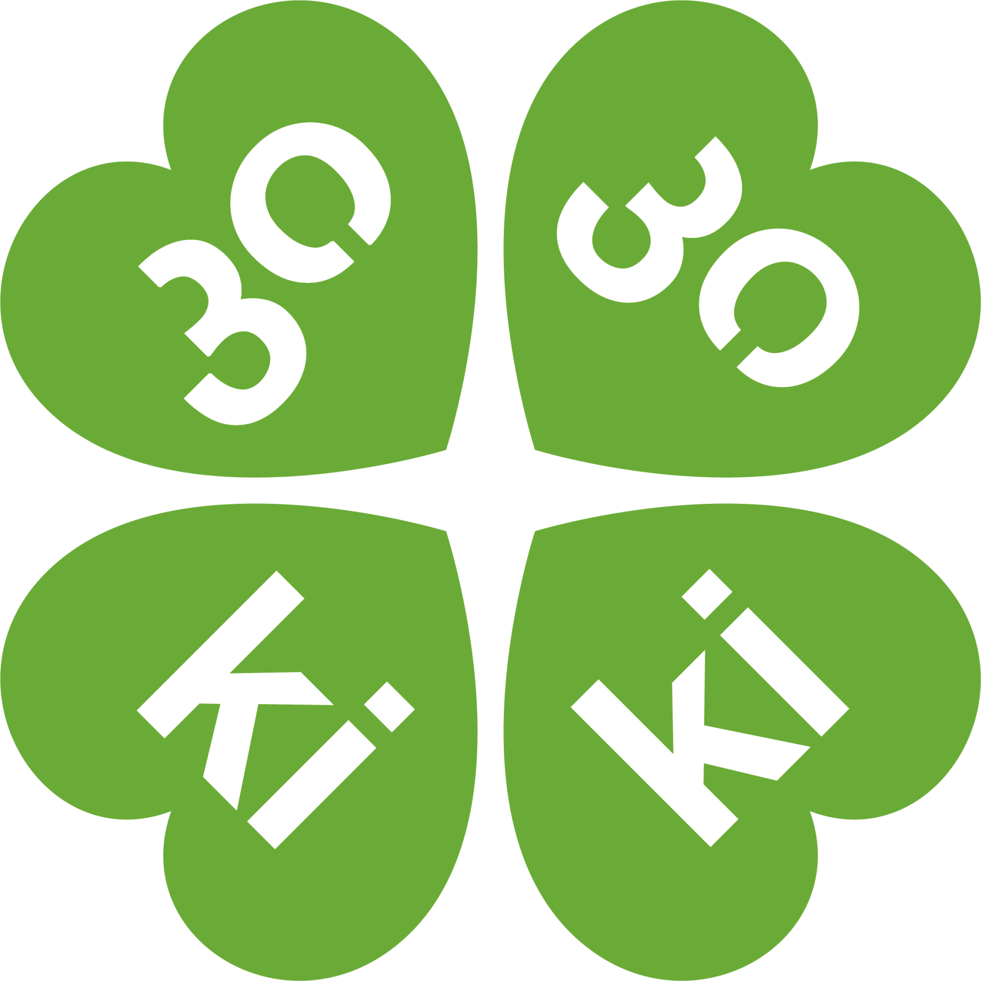 A green four leaf clover with the words `` ki '' written on it.