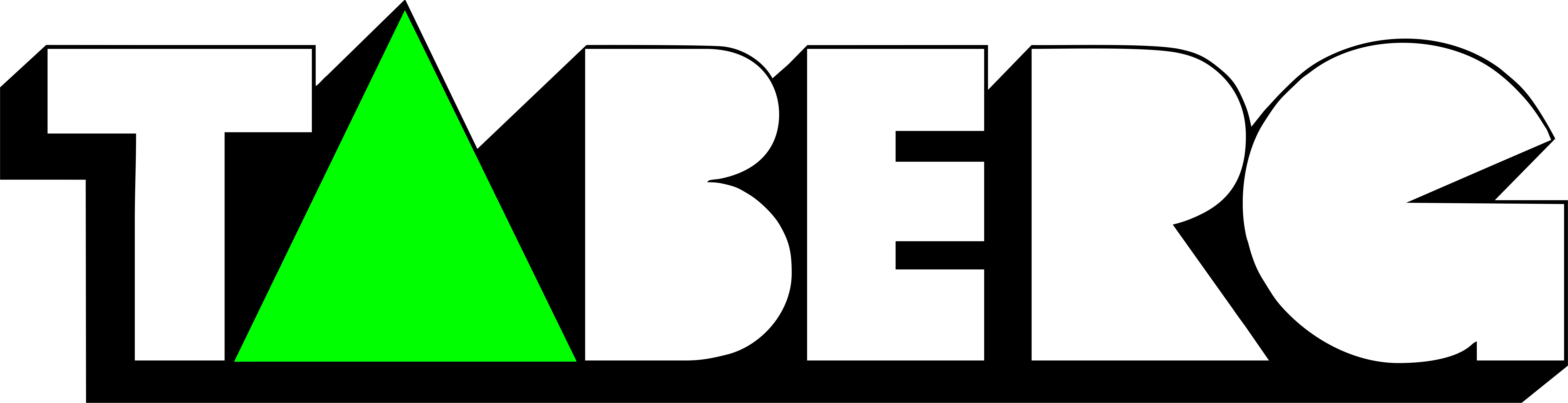 Logo des Wortes TABERG, ein grünes Dreieck innerhalb des „A“ mit weißen Blockbuchstaben, schwarzer Schatteneffekt.