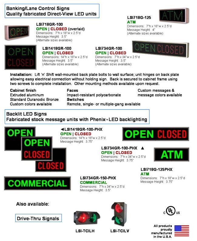 A list of different types of open and closed signs