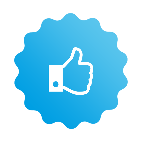 A thumbs up icon in a blue circle on a white background.