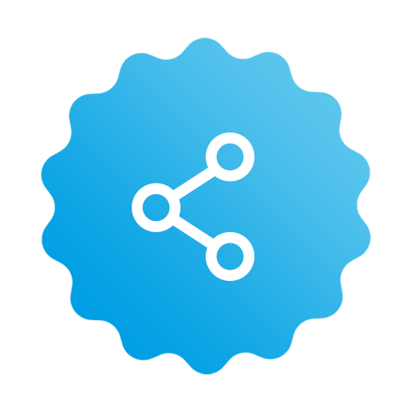A blue circle with a white share icon inside of it.