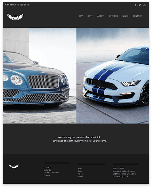A bentley and a ford mustang are shown on a website.