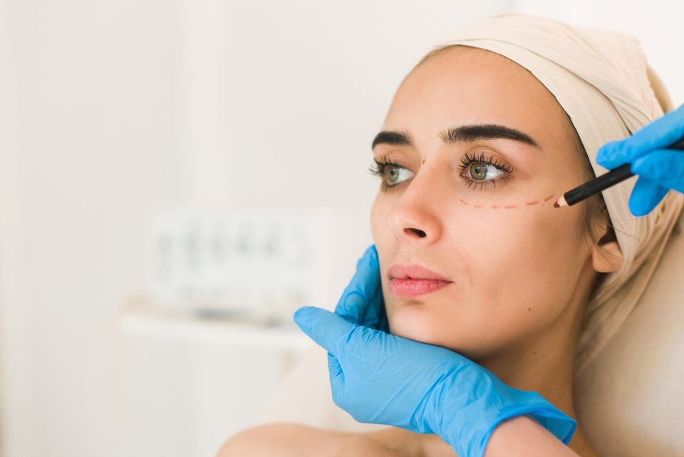 Hand in glove marking women face