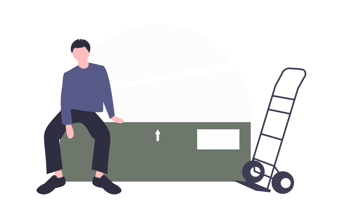 man pushing with heavy moving box