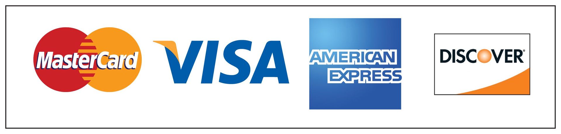 We accept Visa,, MasterCard, American Express,, and Discover for payment