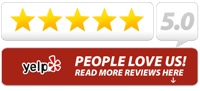 A yelp review with five stars and a 5.0 rating