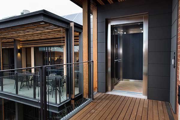 contemporary building with glass balustrades