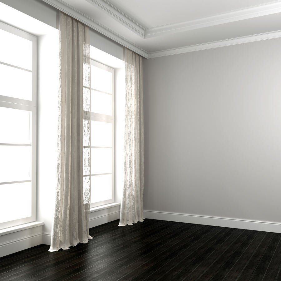 windows with lace curtains