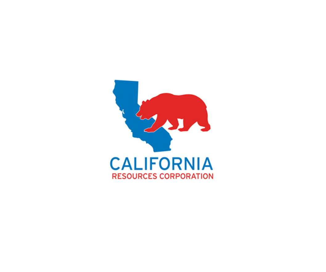 California Resources Corporation logo with blue California silhouette and red bear