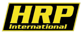 HRP International logo in yellow text on a black background with a yellow border