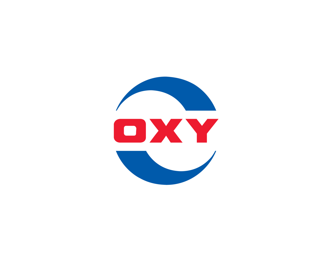 Oxy logo in red and blue on a white background