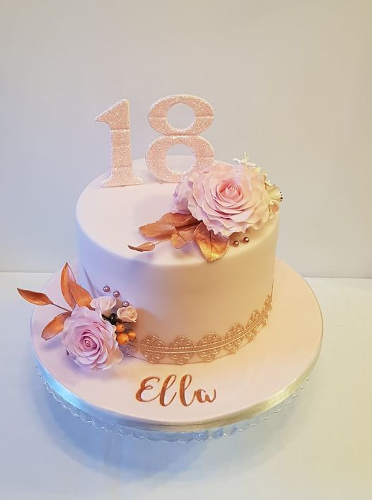 A cake with flowers and the number 18 on it.