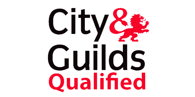 City & Guilds Qualified certification logo with red lion emblem and black text