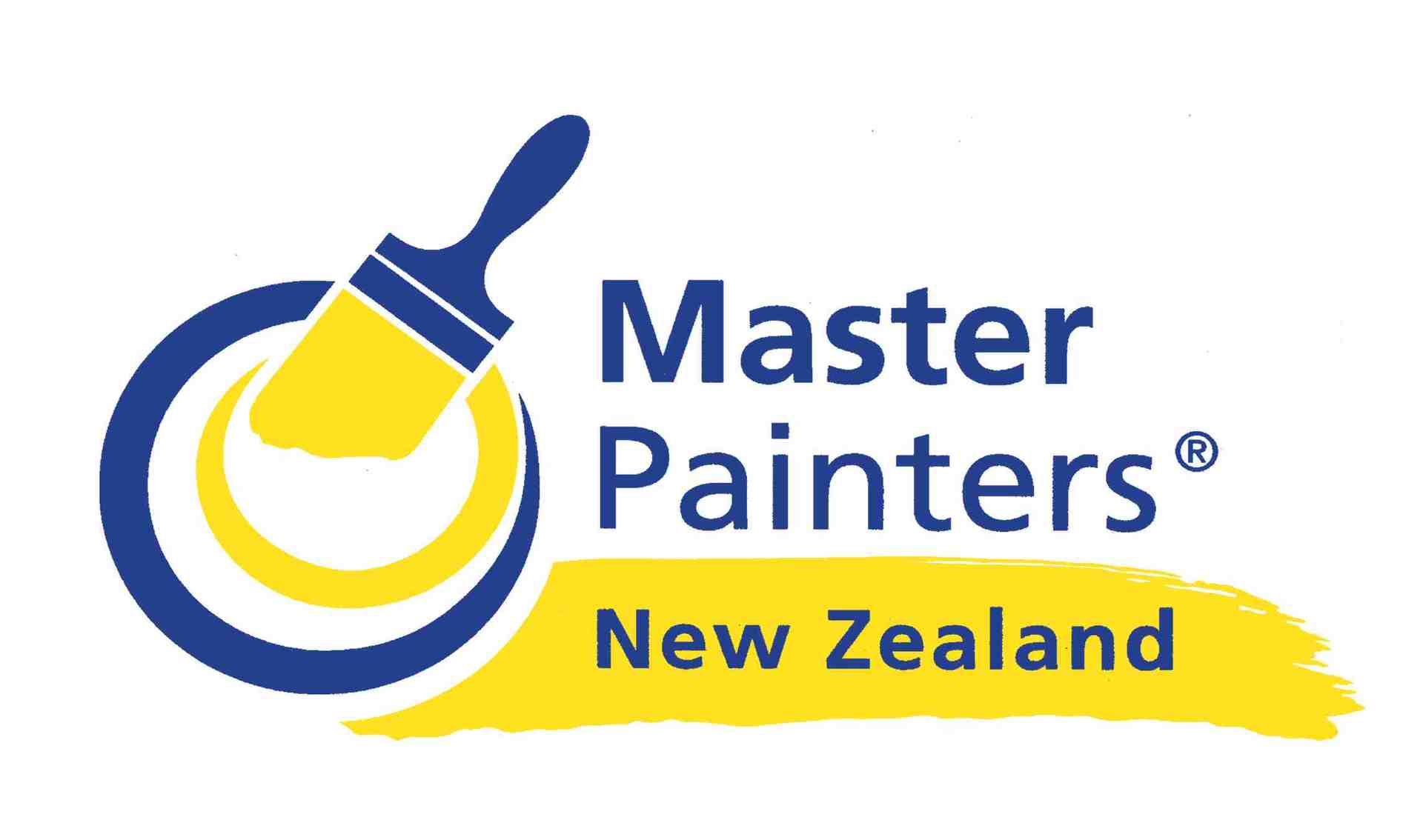 A blue and yellow logo for master painters new zealand