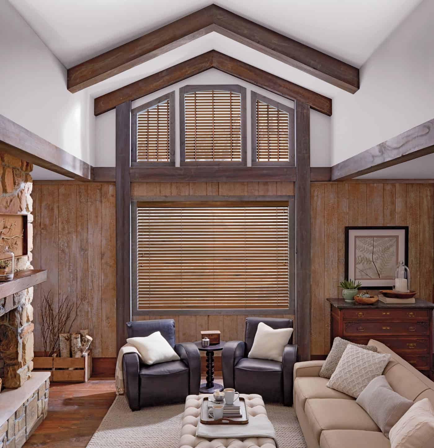 After Parkland Wood Blinds for Angled Living Room Windows in Homes Near San Diego, California (CA)