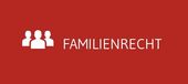 A red background with three white people and the word familienrecht.