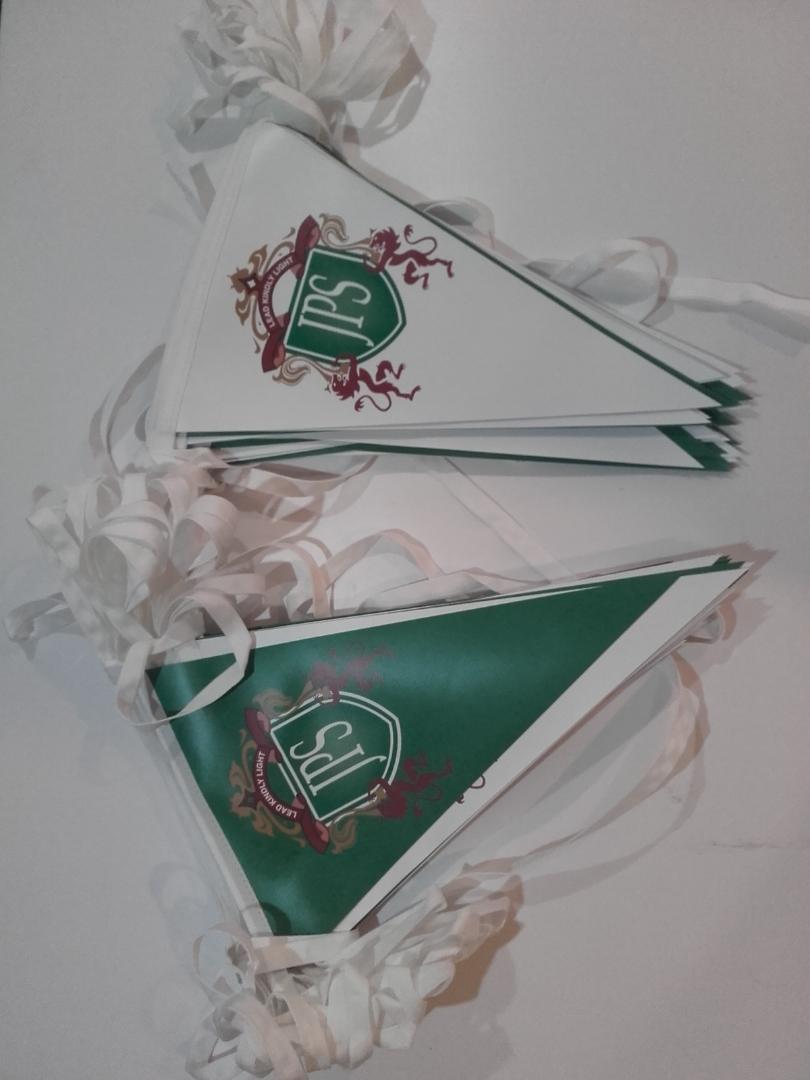 Tre grønne og hvide flag med bogstaverne iis på dem